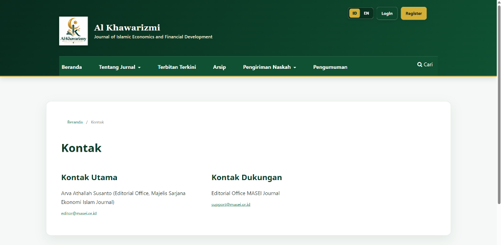 Bukti Resmi Kontak Utama dan Redaksi OJS Journal MASEI Al-Khawarizmi - Arva Athallah Susanto